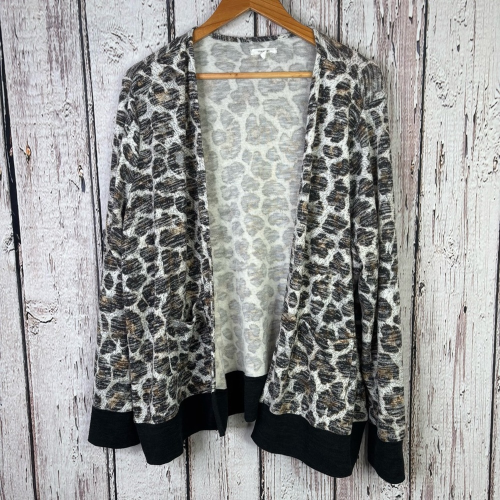 Maurices Animal Print Open Front Cardigan Sweater Plus Sz 0X Pockets Lightweight